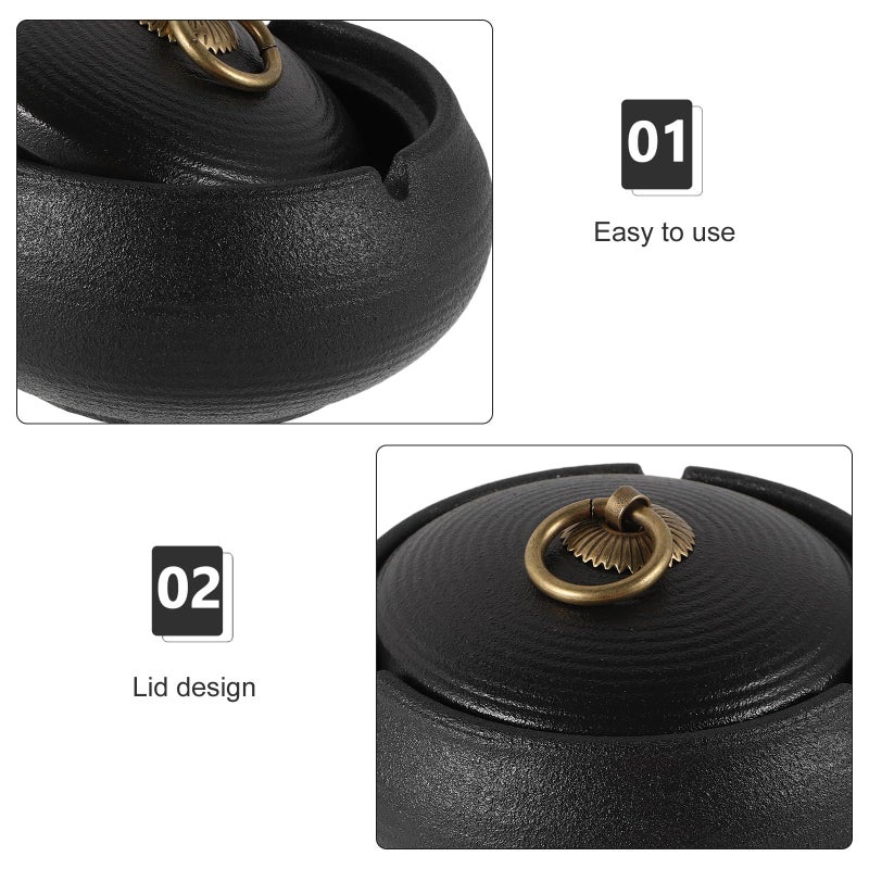 Ceramic Ashtray with Lid Portable Smokeless Black for Outdoor Indoor and Car Use - Image 4
