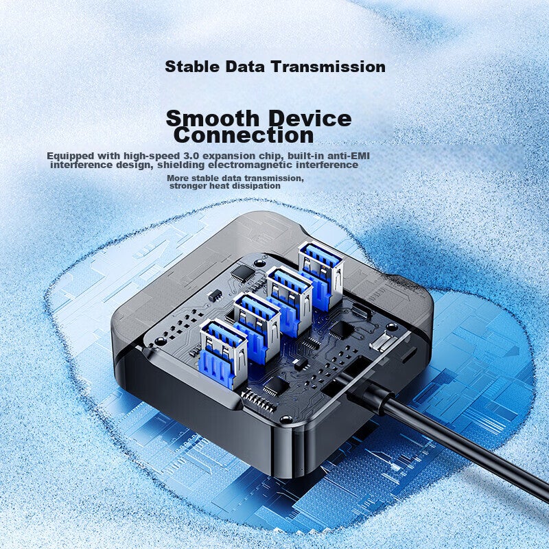SAMZHE USB Hub 3.0, High-Speed 4-Port HUB Expansion Dock, Laptop One-To Converter Extension Cable with Power Interface, 1.5 Meters, Black, HUB02 - Image 2