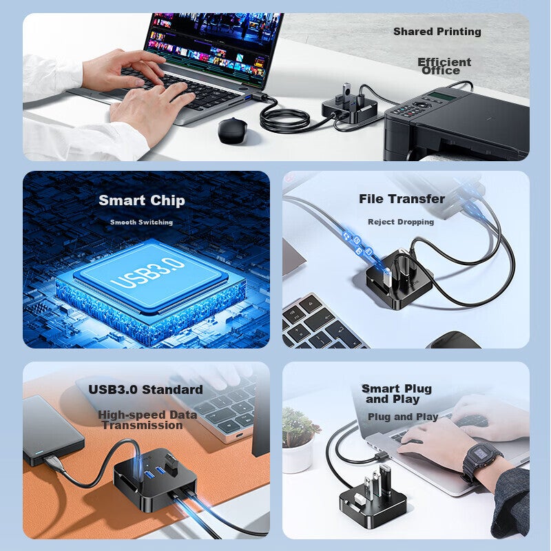 SAMZHE USB Hub 3.0, High-Speed 4-Port HUB Expansion Dock, Laptop One-To Converter Extension Cable with Power Interface, 1.5 Meters, Black, HUB02 - Image 1