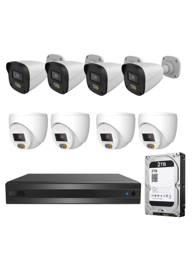 باناسونيك مجموعة كاميرات المراقبة الأمنية باناسونيك 8 قنوات (حزمة 1) | كاميرات IP 4MP IP67 QHD (4 كاميرات رصاصة و 4 كاميرات دوارة) + NVR 8CH PoE + قرص صلب للمراقبة بسعة 2TB - Image 1