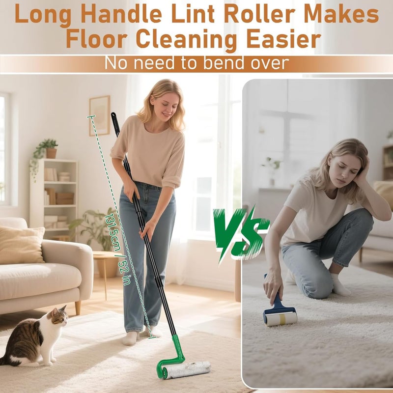 VOUBIEN 10" Large Lint Roller for Pet Hair Extra Sticky, Long Handle Floor Sticky Rollers with Big Lint Roller Refills for Cleaning Carpets, Cars, Furniture,Clothing, and Pet Hair,Green - Image 5