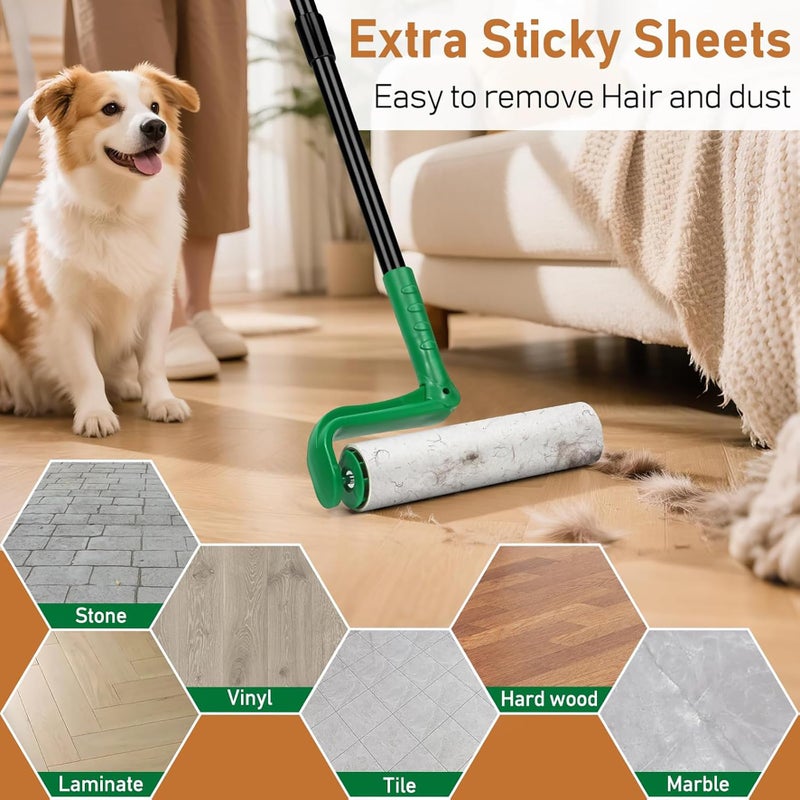 VOUBIEN 10" Large Lint Roller for Pet Hair Extra Sticky, Long Handle Floor Sticky Rollers with Big Lint Roller Refills for Cleaning Carpets, Cars, Furniture,Clothing, and Pet Hair,Green - Image 3