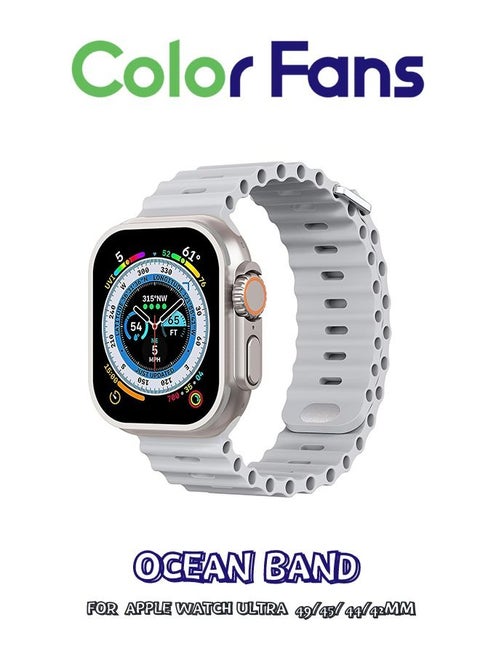 حزام رياضي من السيليكون الناعم متوافق مع ساعة Apple Ultra 49mm 45mm 44mm 42mm للرجال والنساء، حزام ساعة قابل للتعديل لساعة Apple Ultra/SE/Series 9/8/7/6/5/4/3/2/1 - رمادي