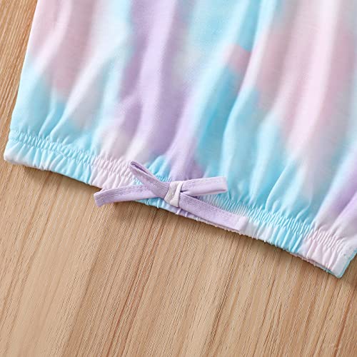 Noubeau Girls Summer Tie-Dye Outfits Elastic Drawstring T-Shirt Crop Top and Elastic Waist Shorts Set with Side Pockets (Blue&Purple,9-10 Years) - Image 5