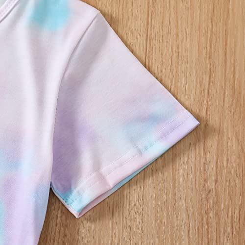 Noubeau Girls Summer Tie-Dye Outfits Elastic Drawstring T-Shirt Crop Top and Elastic Waist Shorts Set with Side Pockets (Blue&Purple,9-10 Years) - Image 4