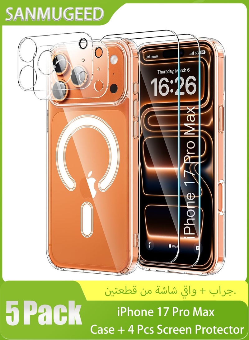 سانموجيد جراب مغناطيسي لهاتف iPhone 17 Pro Max مع واقي شاشة من قطعتين وواقي عدسة كاميرا من قطعتين، متوافق مع MagSafe، جراب خلفي شفاف واقٍ من الصدمات لهاتف iPhone 17 Pro Max مقاس 6.9 بوصة - Image 1