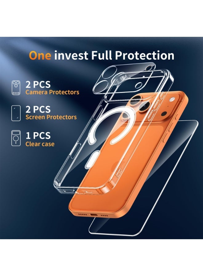سانموجيد جراب مغناطيسي لهاتف iPhone 17 Pro Max مع واقي شاشة من قطعتين وواقي عدسة كاميرا من قطعتين، متوافق مع MagSafe، جراب خلفي شفاف واقٍ من الصدمات لهاتف iPhone 17 Pro Max مقاس 6.9 بوصة - Image 3
