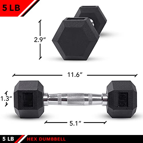 JFIT Rubber Hex Dumbbell, 5 LB, Single - Image 2