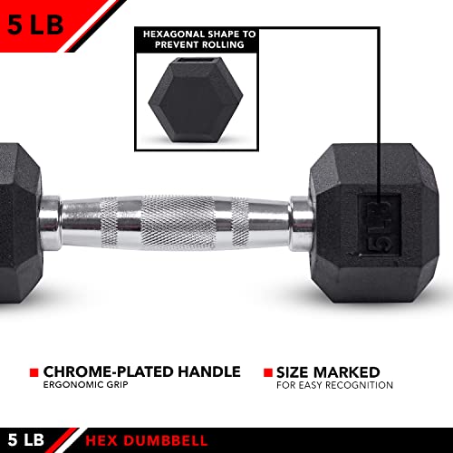 JFIT Rubber Hex Dumbbell, 5 LB, Single - Image 4