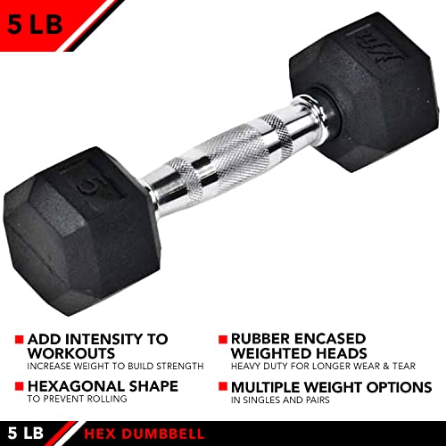 JFIT Rubber Hex Dumbbell, 5 LB, Single - Image 3