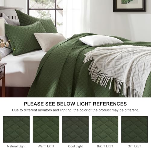 SunStyle Home Quilts Queen Size Olive Green, Lightweight Comforter Bedspreads, Full Queen Size Quilt Bedding Set, Durable Quilted Stitching Coverlet with 2 Pillow Shams Diamond All Seasons 3pcs - Image 4