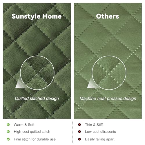 SunStyle Home Quilts Queen Size Olive Green, Lightweight Comforter Bedspreads, Full Queen Size Quilt Bedding Set, Durable Quilted Stitching Coverlet with 2 Pillow Shams Diamond All Seasons 3pcs - Image 3