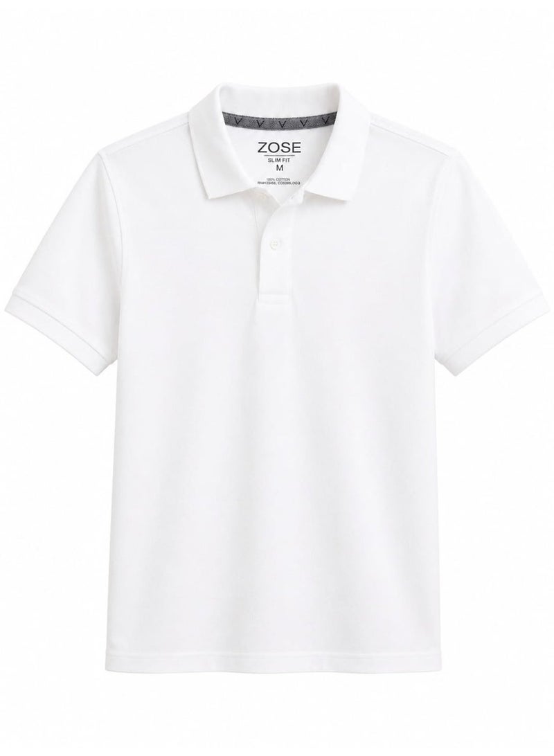 ZOSE Men's Slim Fit Polo T-Shirt, White - Image 4