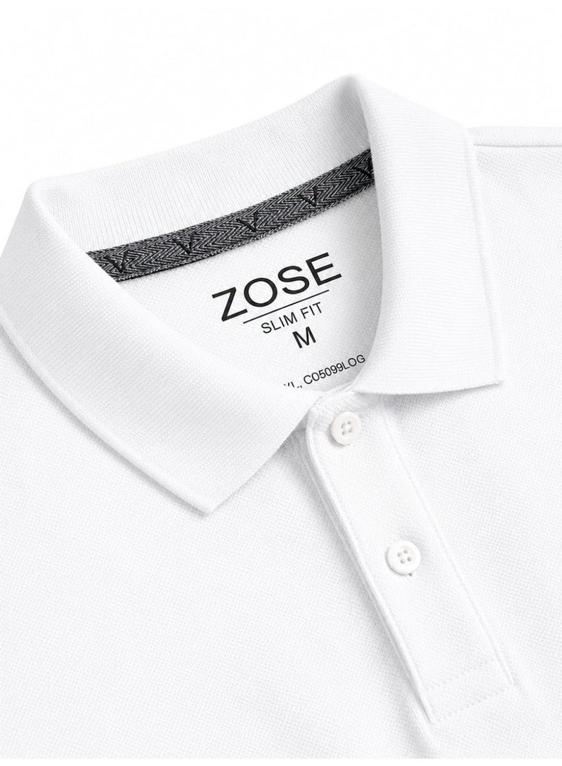 ZOSE Men's Slim Fit Polo T-Shirt, White - Image 3