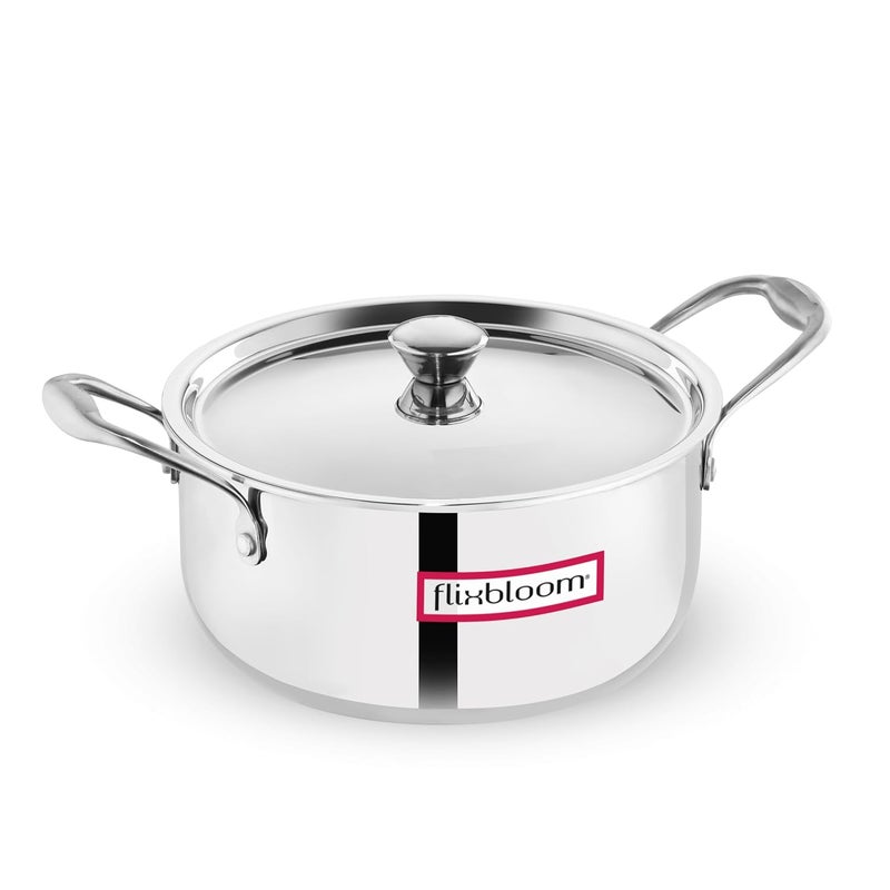 FLIXBLOOM Flixbloom Special Triply Stainless Steel Heavy Duty Indian Kitchen Cookware Utensil Sauce PotCasserole with lid Induction Pot Briyani PotHandi TriPly 35 Litre - Image 4