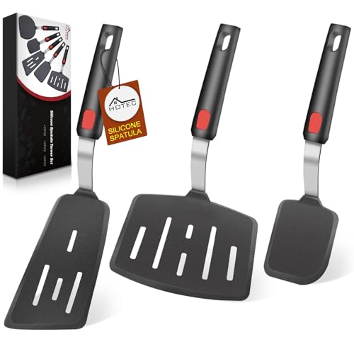 Hotec Silicone Spatula Turner for Nonstick Cookware, Cooking Spatulas 600°F Heat Resistant Large Flexible Rubber Spatula Set of 3, Kitchen Utensils for Flipping Eggs, Burgers, Pancakes, Crepes - Image 1