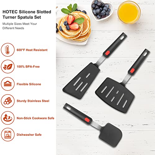 Hotec Silicone Spatula Turner for Nonstick Cookware, Cooking Spatulas 600°F Heat Resistant Large Flexible Rubber Spatula Set of 3, Kitchen Utensils for Flipping Eggs, Burgers, Pancakes, Crepes - Image 4
