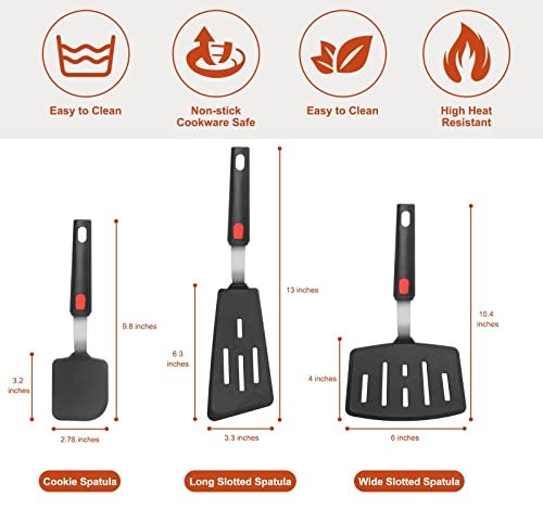 Hotec Silicone Spatula Turner for Nonstick Cookware, Cooking Spatulas 600°F Heat Resistant Large Flexible Rubber Spatula Set of 3, Kitchen Utensils for Flipping Eggs, Burgers, Pancakes, Crepes - Image 2