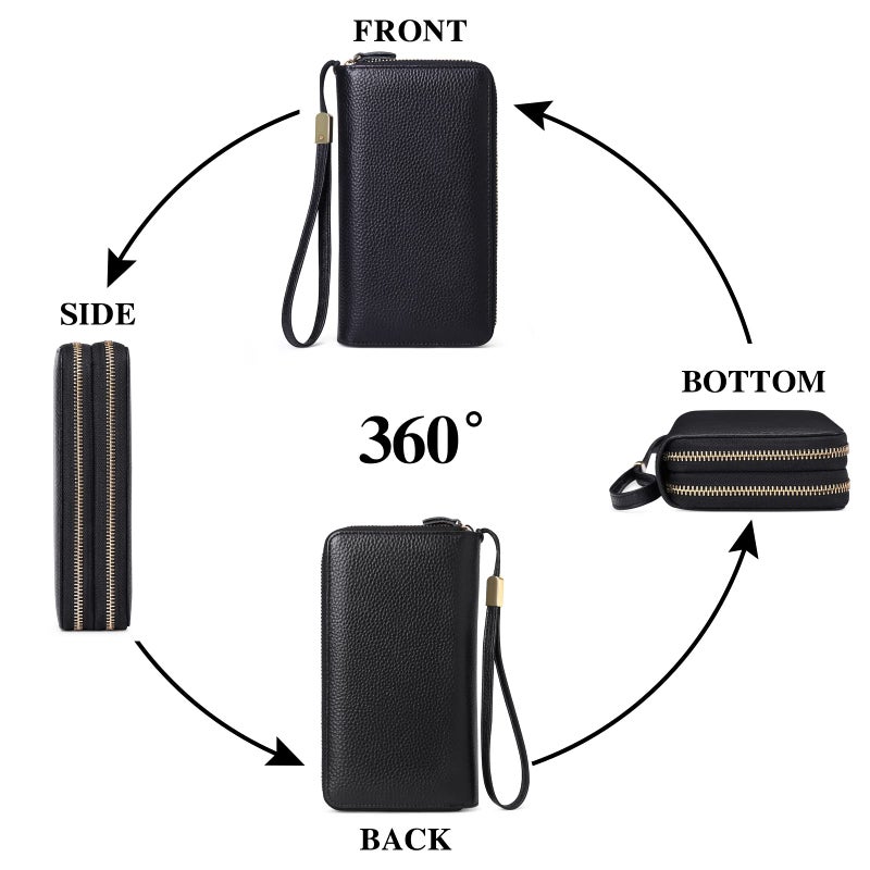SENDEFN Leather Women Wallet RFID Blocking Zipper Around Phone Holder Clutch Wristlet Large Capacity - Image 4