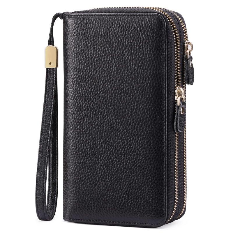 SENDEFN Leather Women Wallet RFID Blocking Zipper Around Phone Holder Clutch Wristlet Large Capacity - Image 1