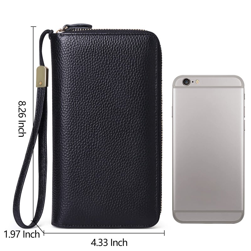 SENDEFN Leather Women Wallet RFID Blocking Zipper Around Phone Holder Clutch Wristlet Large Capacity - Image 5
