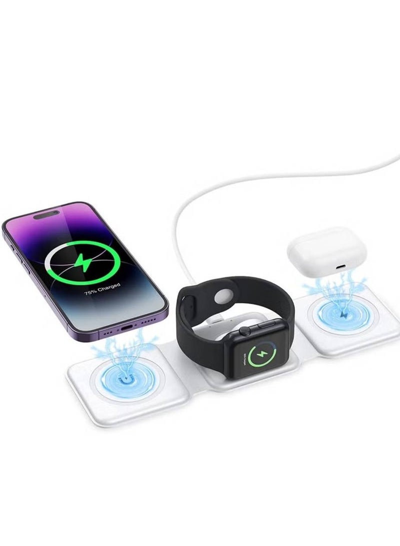 NAFO 3 in 1 Wireless Charger, Foldable Magnetic Charger Station, 18W Fast Wireless Charging Pad, Compatible with iPhone 14/13/12/11, Samsung Galaxy, AirPods, Google Pixel, Apple Watch  - Image 1