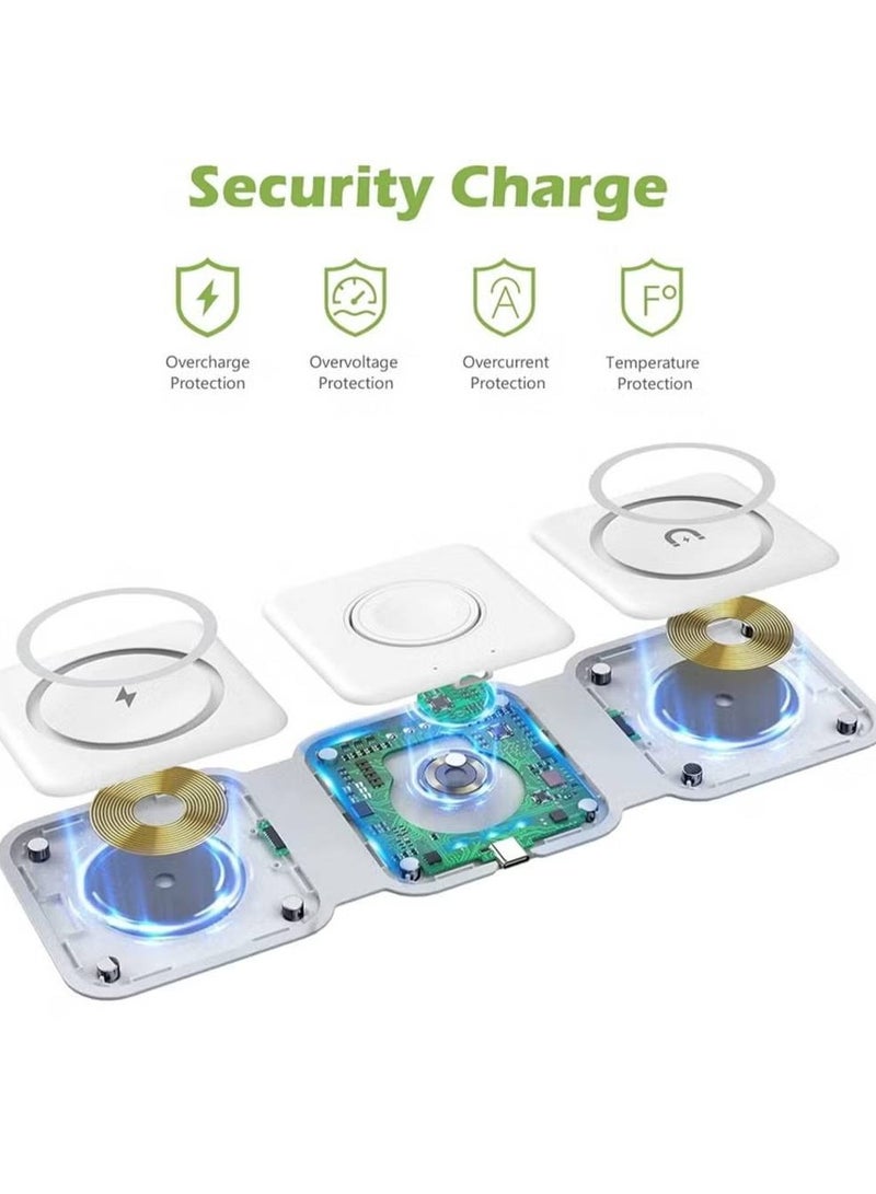 NAFO 3 in 1 Wireless Charger, Foldable Magnetic Charger Station, 18W Fast Wireless Charging Pad, Compatible with iPhone 14/13/12/11, Samsung Galaxy, AirPods, Google Pixel, Apple Watch  - Image 3