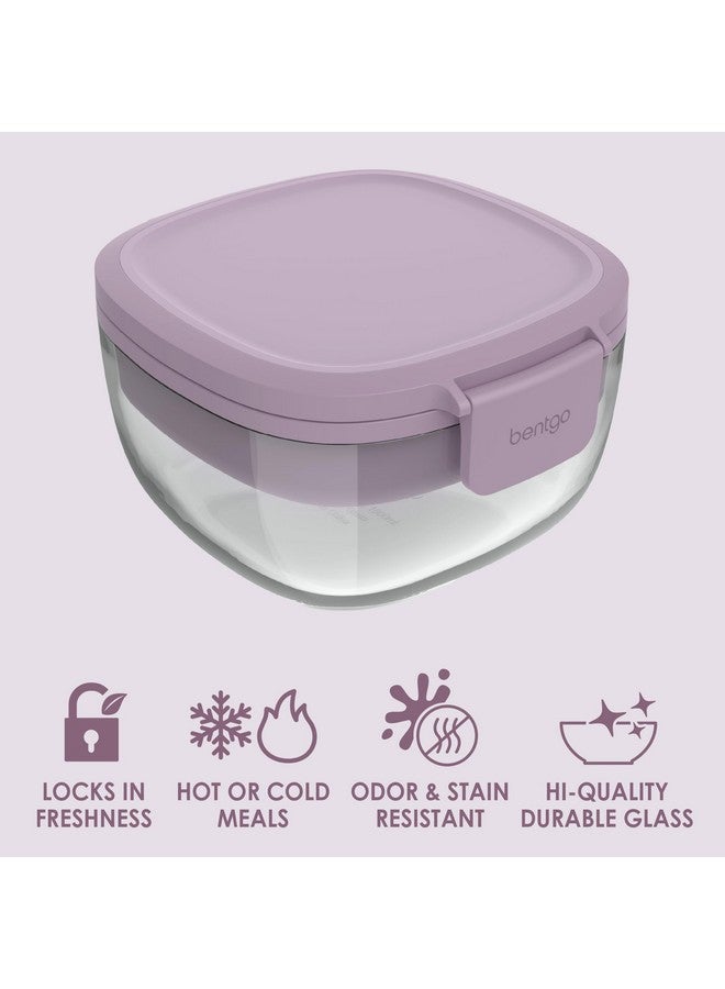 بنتجو وعاء سلطة زجاجي متعدد الاستخدامات من بينتجو - وعاء سلطة كبير سعة 61 أونصة مع غطاء، وصينية بينتو بأربعة أقسام، وحاوية صلصة سعة 3 أونصة، وشوكة قابلة لإعادة الاستخدام - آمن للاستخدام في غسالة الأطباق والميكروويف والفرن (لون لافندر) - Image 3