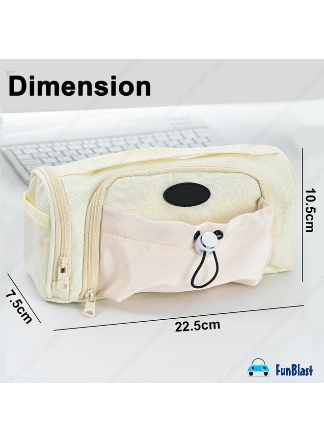 فنبلاست حقيبة أقلام فن بلاست للبنات - حقيبة كبيرة بسحاب مع جيب برباط، حقيبة أنيقة، حافظة أقلام كاواي، حقائب لطيفة للبنات، حقيبة متعددة الأغراض للأطفال والكبار (بيج) - Image 3