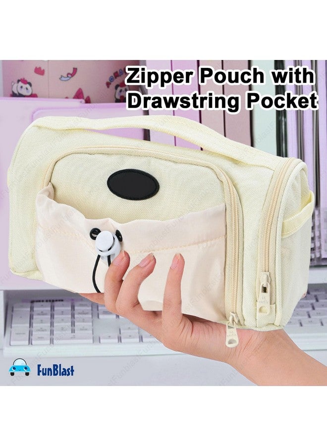 فنبلاست حقيبة أقلام فن بلاست للبنات - حقيبة كبيرة بسحاب مع جيب برباط، حقيبة أنيقة، حافظة أقلام كاواي، حقائب لطيفة للبنات، حقيبة متعددة الأغراض للأطفال والكبار (بيج) - Image 5