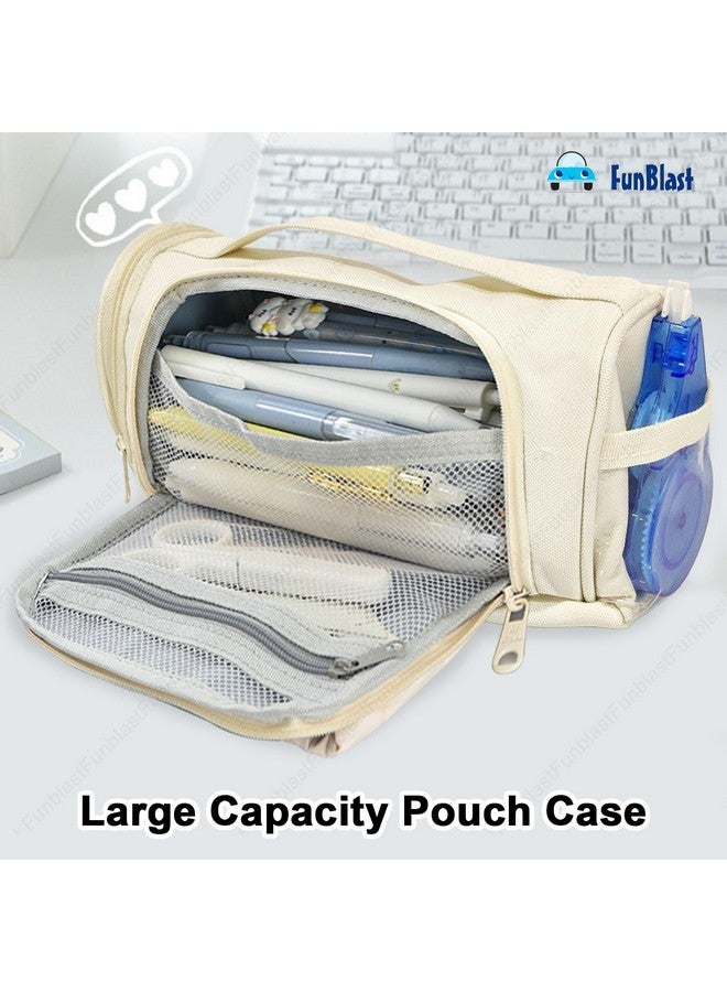 فنبلاست حقيبة أقلام فن بلاست للبنات - حقيبة كبيرة بسحاب مع جيب برباط، حقيبة أنيقة، حافظة أقلام كاواي، حقائب لطيفة للبنات، حقيبة متعددة الأغراض للأطفال والكبار (بيج) - Image 2