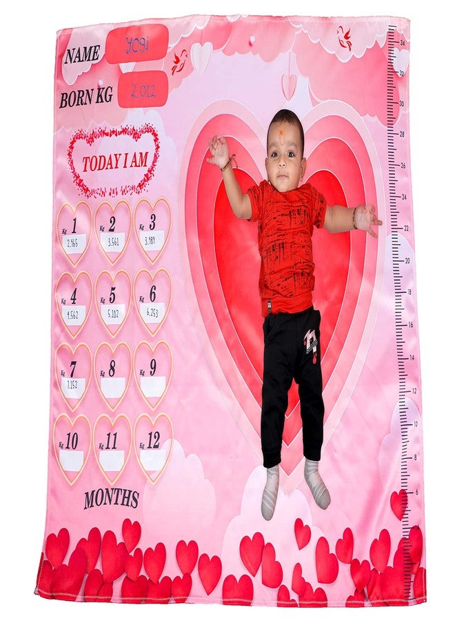 Keshav Creation Baby Boy's and Baby Girl's Monthly Milestone Forever Love Growth Chart Picture Blanket with Month Marker Multicolour 0 to 12 Months_Heart - Image 1