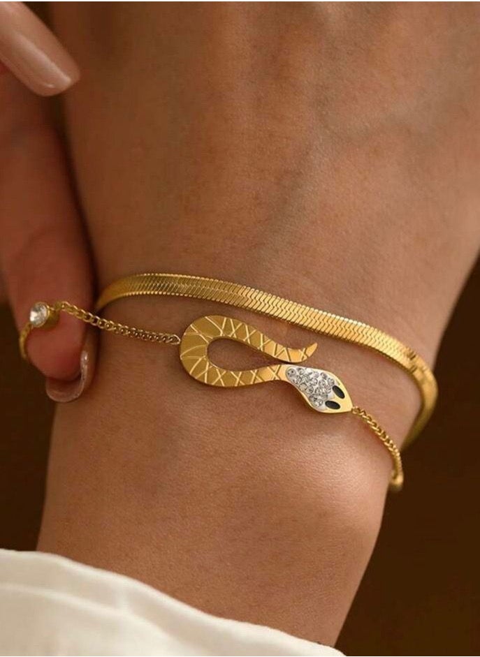 JewelryPalace - 18k Gold Plated Stainless Steel Snake Design Bracelet For Women - Image 1