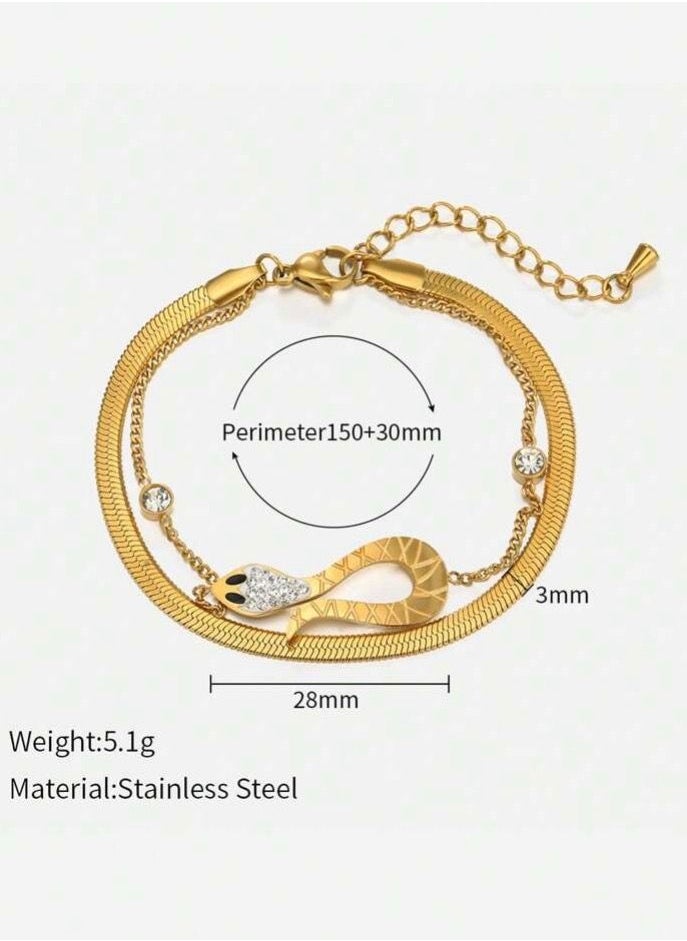 JewelryPalace - 18k Gold Plated Stainless Steel Snake Design Bracelet For Women - Image 1