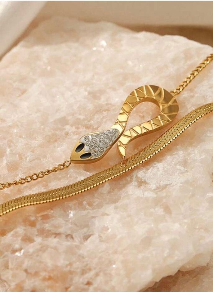 JewelryPalace - 18k Gold Plated Stainless Steel Snake Design Bracelet For Women - Image 1