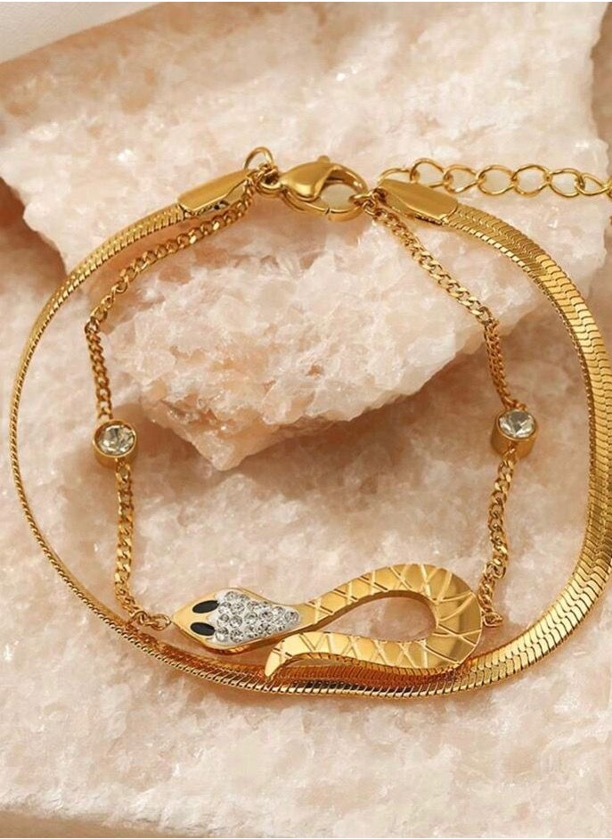JewelryPalace - 18k Gold Plated Stainless Steel Snake Design Bracelet For Women - Image 1