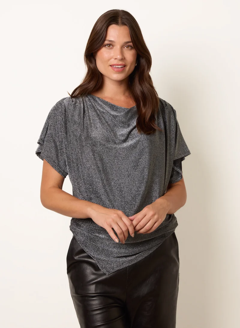 بلو فانيلا Asymmetric Draped Cowl Neck Top
