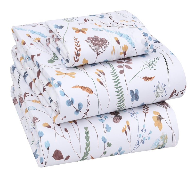 RUVANTI 100% Cotton Sheets â€“ Twin XL Size Percale Bedding, Cooling & Breathable Floral Design, Durable with a Crisp, Soft & Comfortable Feel, 16" Deep Pocket, 3-Piece Set, Fern Class - Image 1