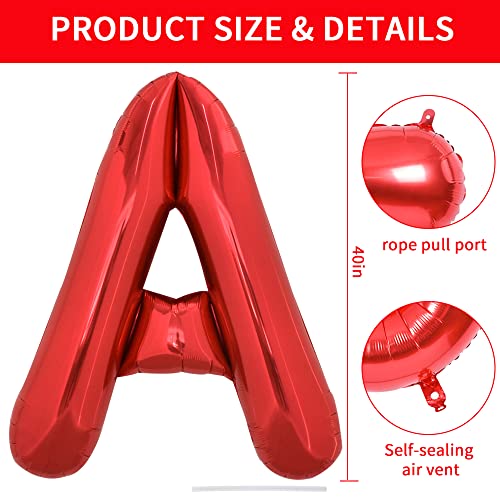 TONIFUL 40 Inch Large Bright Red Letter Balloons A-Z, Giant Jumbo Helium Foil Mylar Big Letter A Balloons for Birthday Party Anniversary Wedding Decorations - Image 2