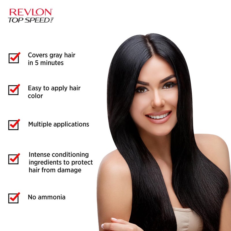 Revlon لون شعر ريفلون توب سبيد للنساء بني داكن 100 تغطية للشيب في 5 دقائق خالي من الأمونيا سهل التطبيق وتكييف مكثف - Image 3