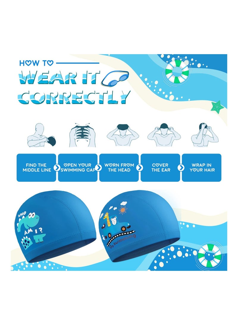 Y&D Kids Swimming Caps, Dinosaur Hat for boys, Waterproof Bathing Swim Cap Long and Short Hair, Kids, Toddlers, Children, Boys - Image 3