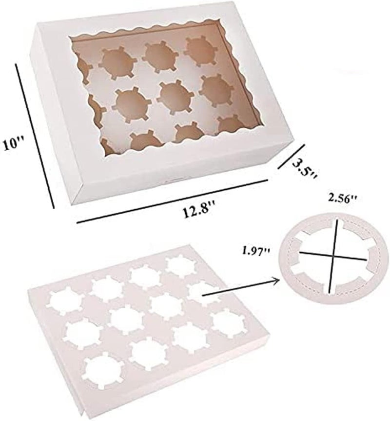 Rarapop 30 Pack Cupcake Boxes Hold 12 Standard Cupcakes, Food Grade Cupcake Holders Bakery Carrier Boxes with Windows and Inserts for Cupcakes, Muffins and Pastries - Image 2