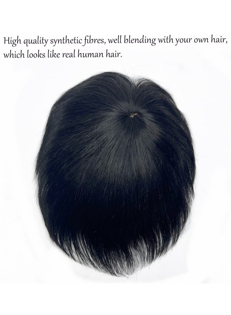 Y&D Men's Clips-On Short Hair Toupee, European Human Toppers Hairpiece for Head Top Replacement System in Black, Perfect Weddings, Parties, and Daily Use  - Image 5
