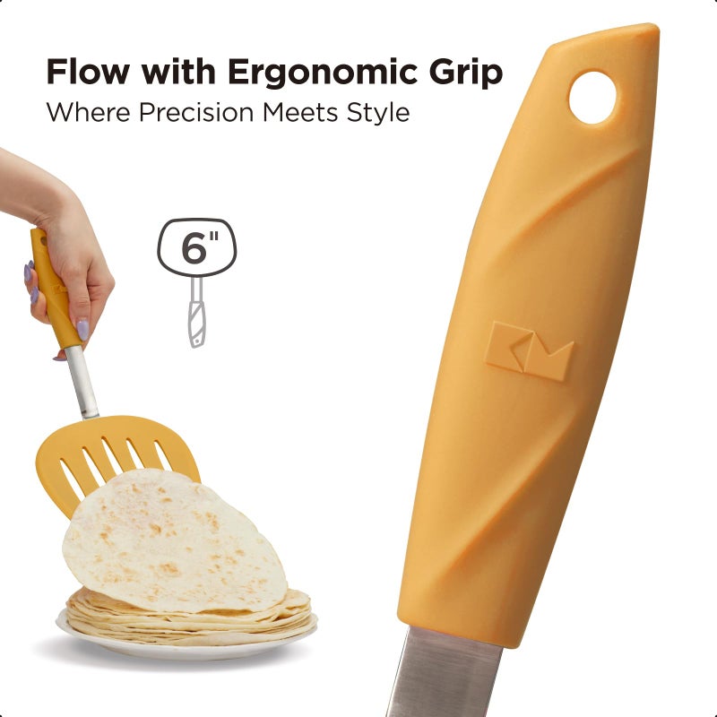 Kitchen Mama WaltzGrip Platinum Silicone Pancake Spatula Turner: Heat-Resistant  Slotted Tapered Head  Stainless Steel Core  Durable  Dishwasher-Safe  Ideal for Flipping and Wok Use (Yellow) - Image 3