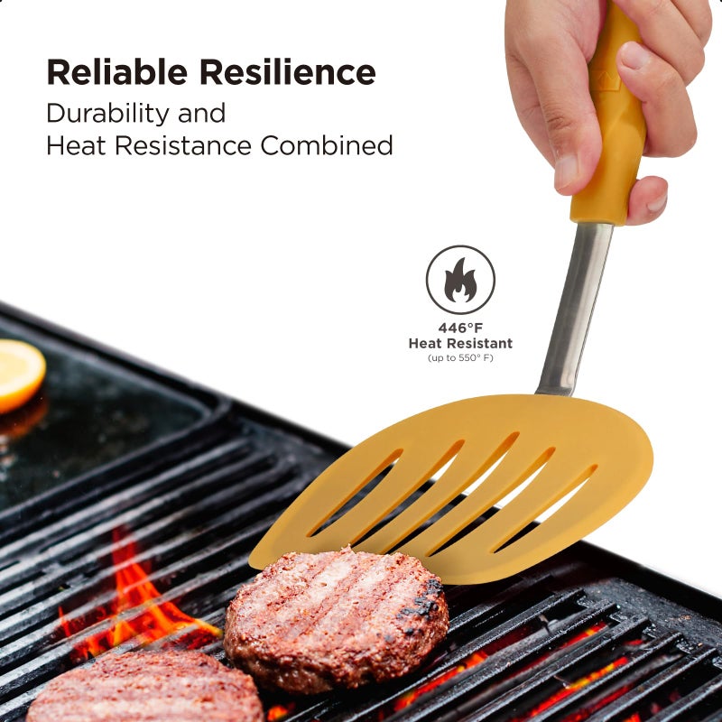 Kitchen Mama WaltzGrip Platinum Silicone Pancake Spatula Turner: Heat-Resistant  Slotted Tapered Head  Stainless Steel Core  Durable  Dishwasher-Safe  Ideal for Flipping and Wok Use (Yellow) - Image 4