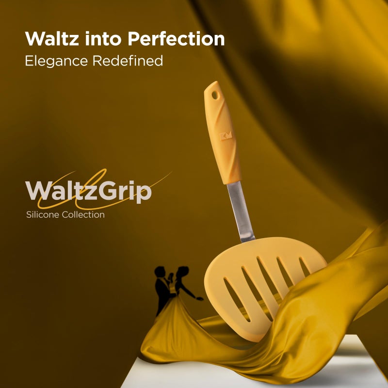 Kitchen Mama WaltzGrip Platinum Silicone Pancake Spatula Turner: Heat-Resistant  Slotted Tapered Head  Stainless Steel Core  Durable  Dishwasher-Safe  Ideal for Flipping and Wok Use (Yellow) - Image 2