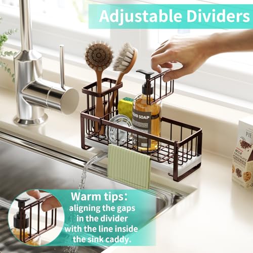 HapiRm Sponge Holder for Kitchen Sink - Self-draining Sink Caddy with Brush and Dishcloth Holders, Stainless Steel Kitchen Organizer for Countertop - Bronze - Image 4