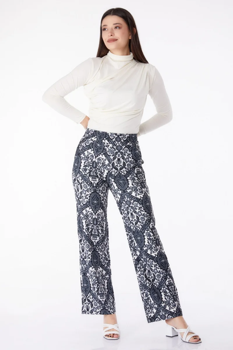 Tofisa Plain Mid Women's Anthracite Patterned Trousers - 25313