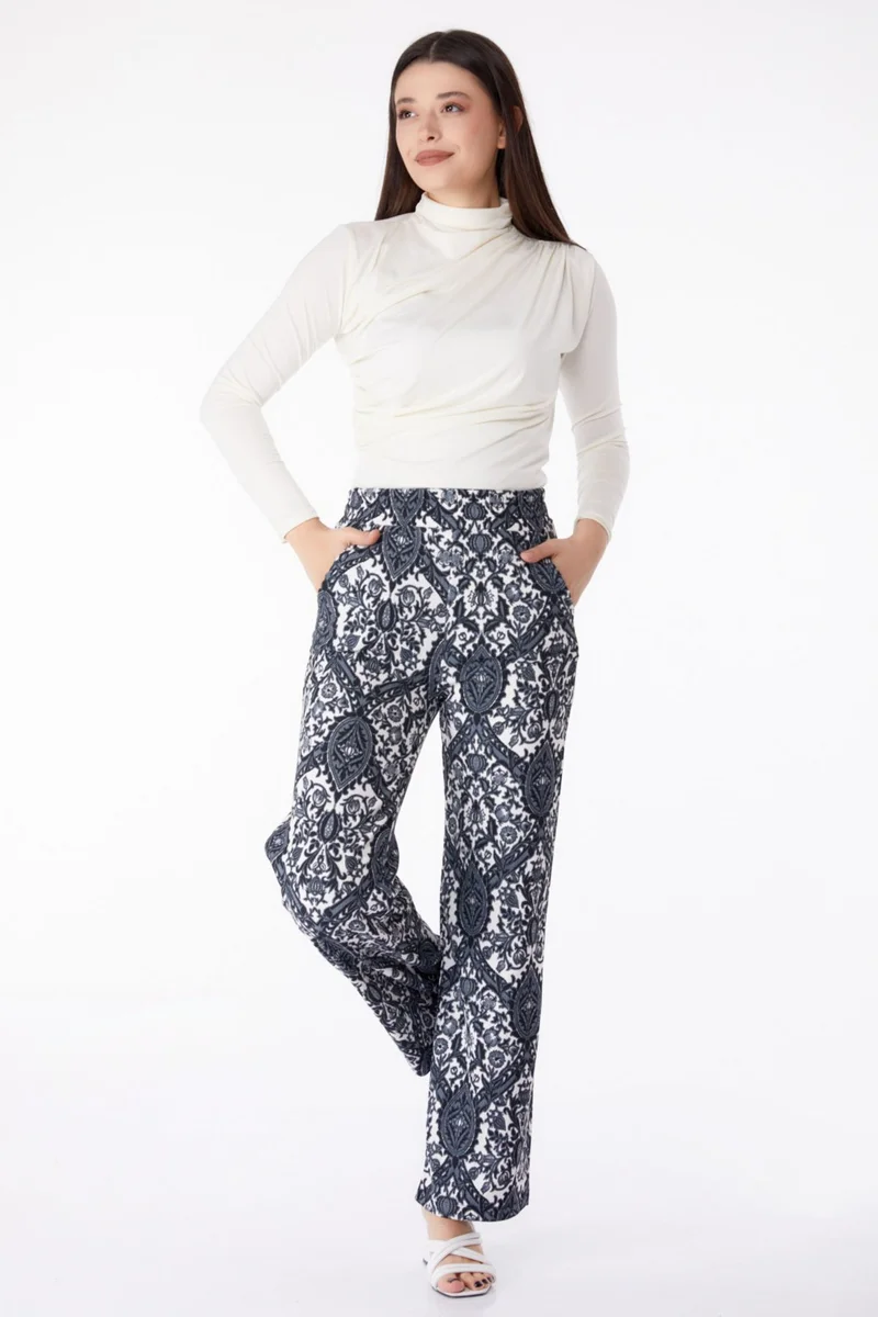 Tofisa Plain Mid Women's Anthracite Patterned Trousers - 25313