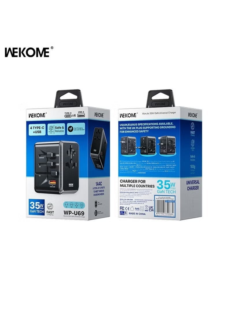 WEKOME Universal Travel Adapter, International Plug Adapter Fast 1A 4-C European Power Plug, AC Wall Charger - For Global Outlets in Europe, US, UK, EU, AU, Black - Image 5